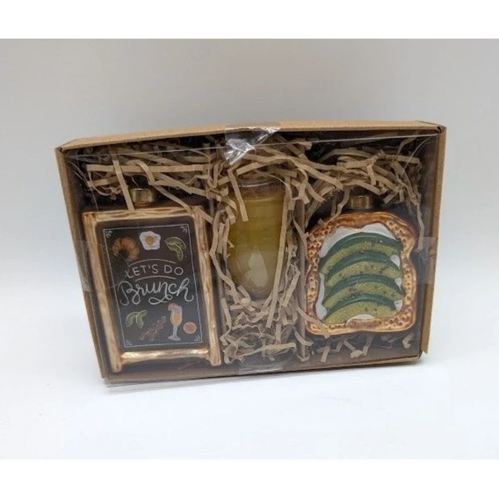 3pc Target Wondershop Glass Christmas Ornaments Avocado Toast Brunch Sign Drink